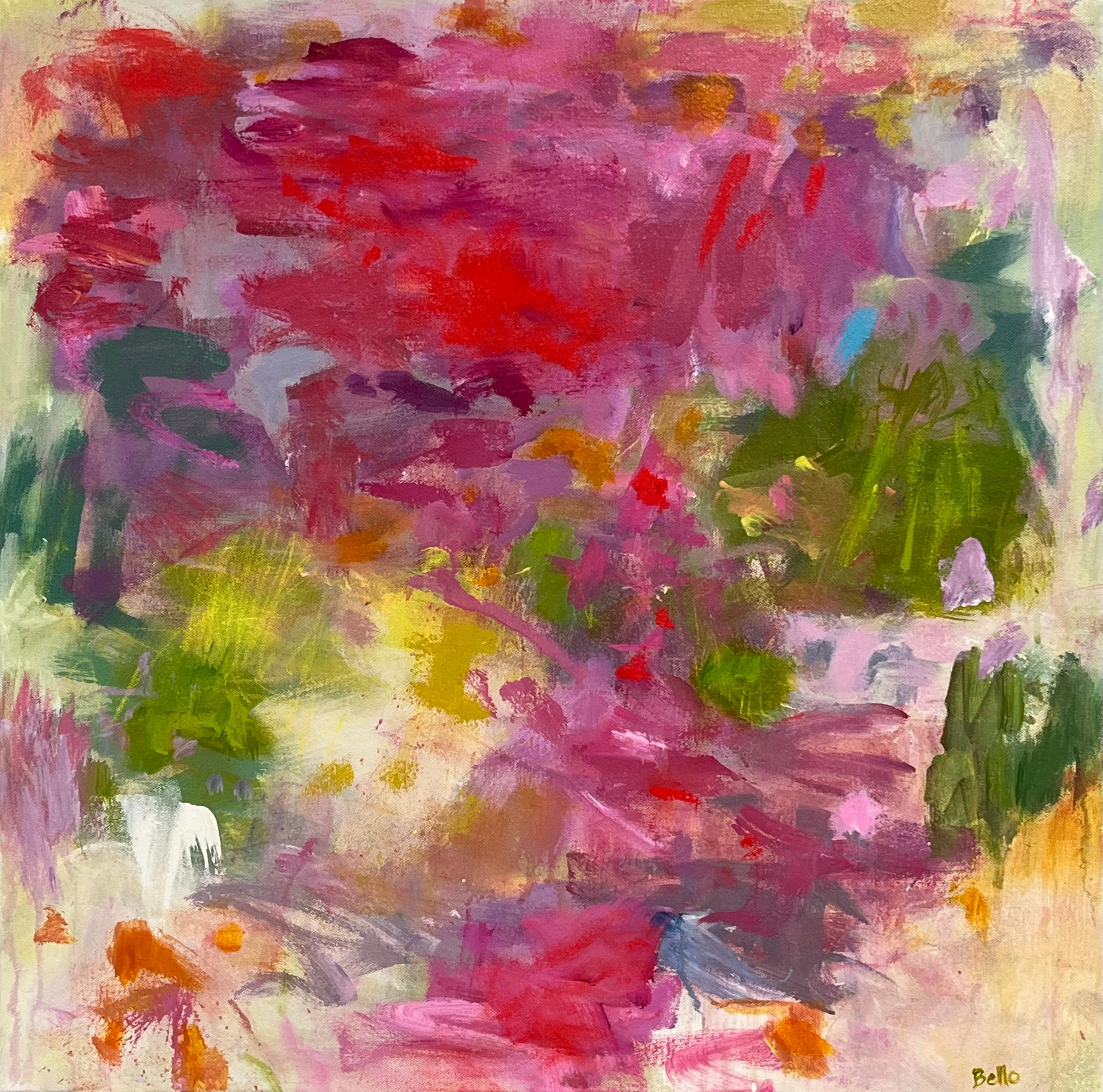 Katherine Bello Abstract Painting - Profusion (Abstract, Expressionist, Warm, Lush, Pink, Red, Green, ~37% OFF)