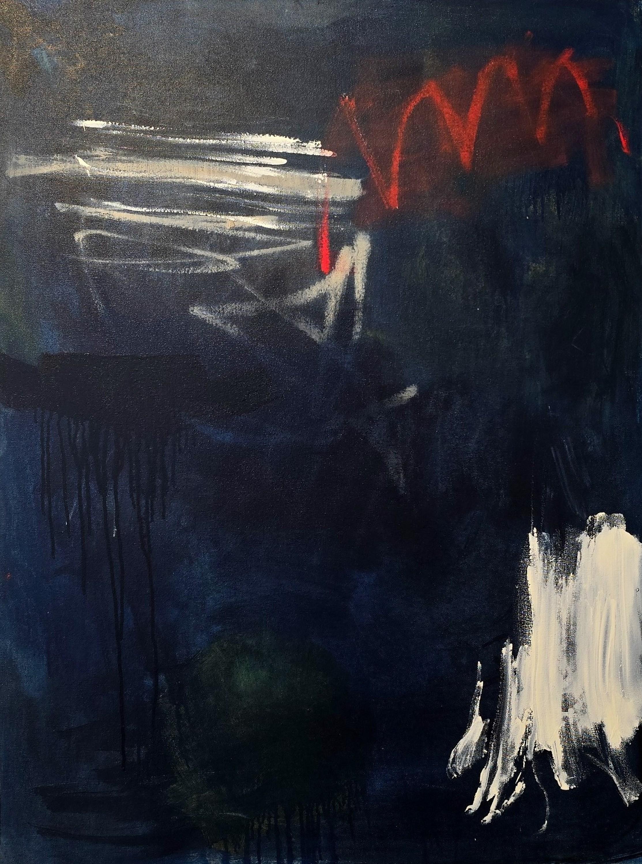 Stroke of Midnight (gestische Abstraktion, düster, atmosphärisch, rot, schwarz, ~44 % Rabatt)