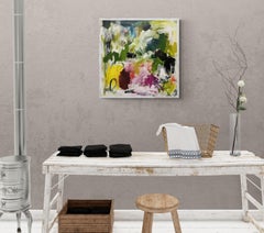 Summer Rain (Gestural Abstract, Vibrant, Lush, Green Atmospheric)