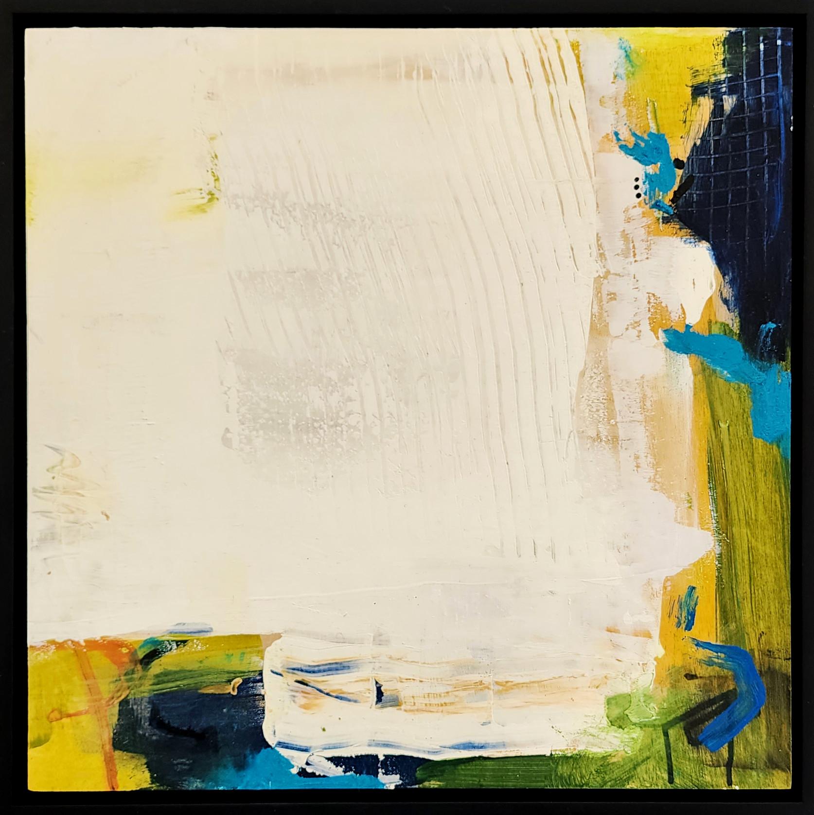 To Be Or Not To Be I (Abstract, Expressive, Minimal, White, Blue, ~25% OFF) - Painting by Katherine Bello