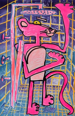 Shower Power -- Unique, Lithograph, Animal, Pink Panther by Katherine Bernhardt
