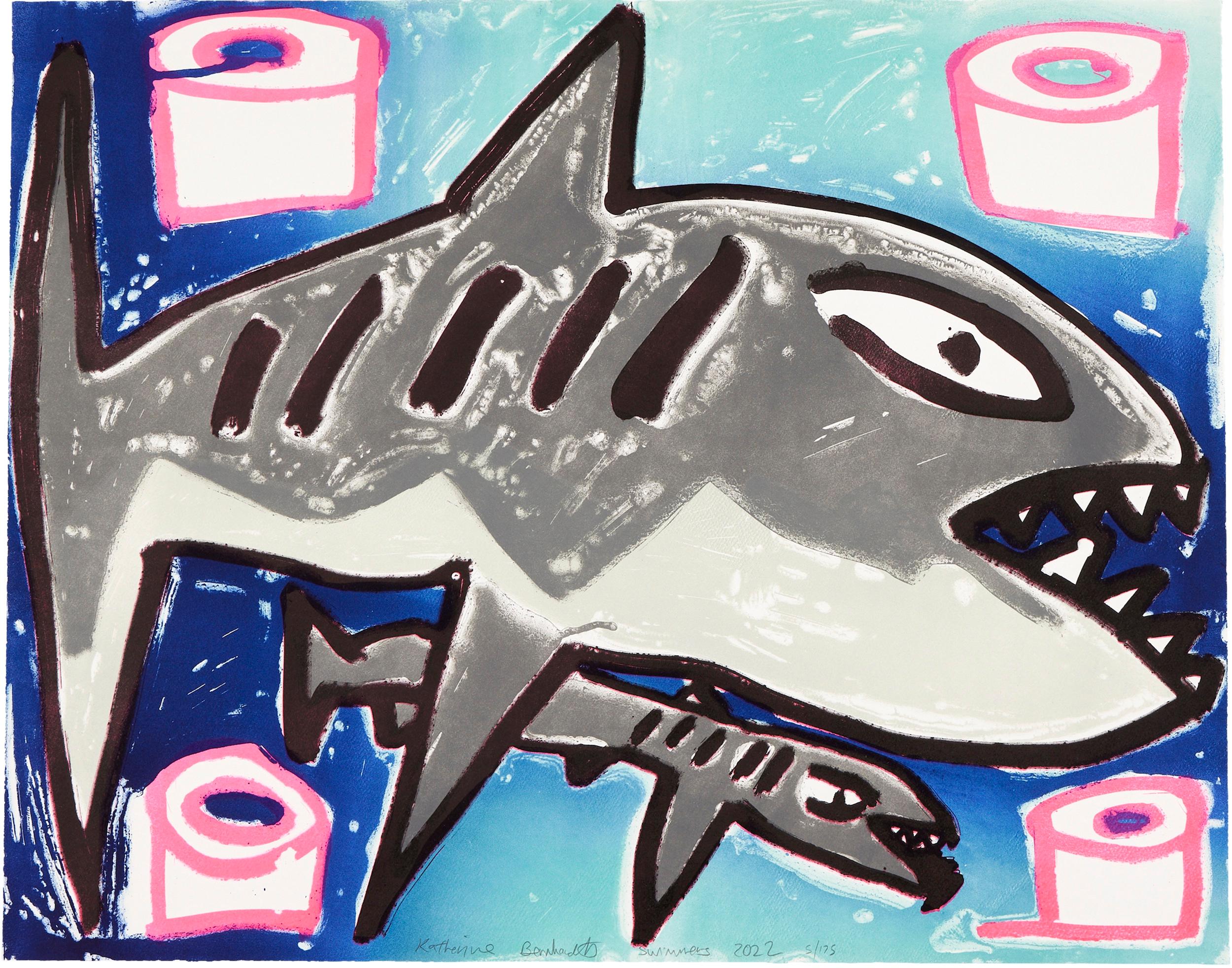 Swimmers -- Screen Print, Animal, Shark by Katherine Bernhardt