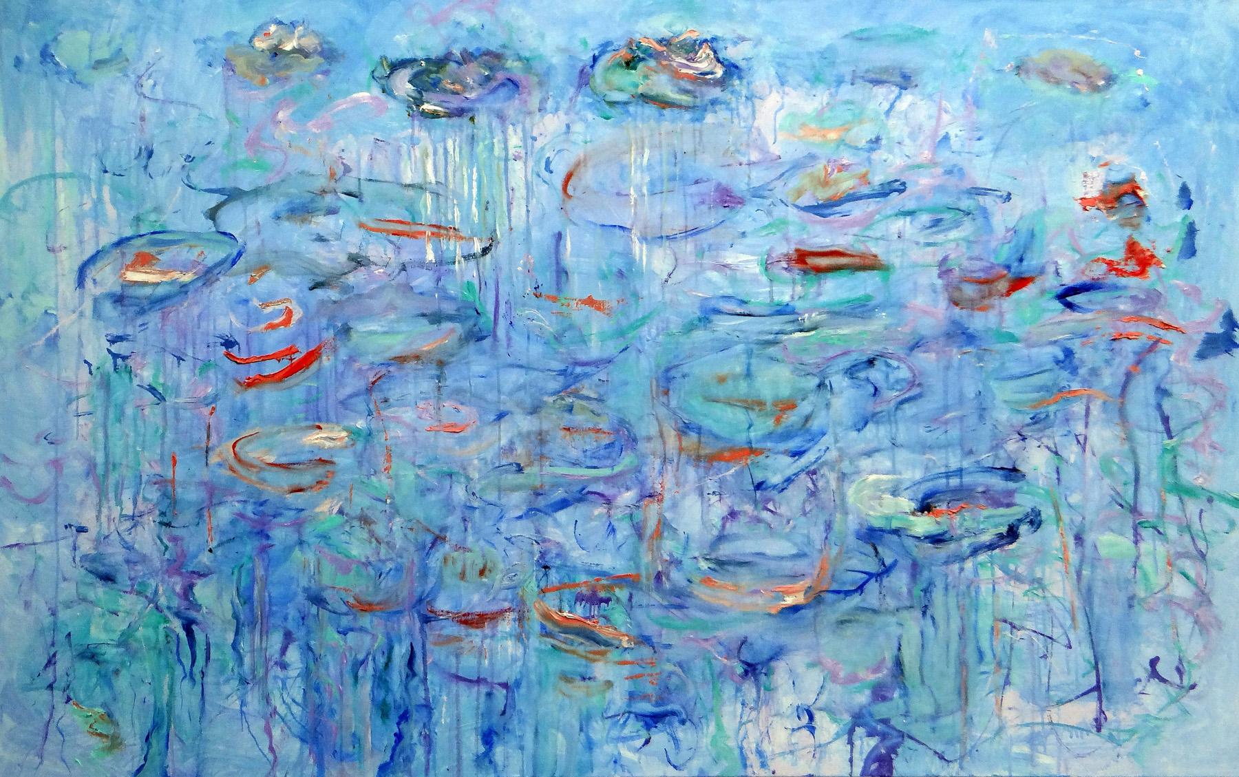 Abstract Painting di Katherine Borkowski-Byrne - "Blu", Espressionista, Astratto, Rossi, Arancioni, Viola, Pittura a olio, 2022