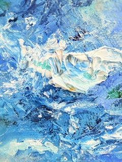 "Breakers", Abstrakte Meereslandschaft, Blau, Weiß, Ölgemälde