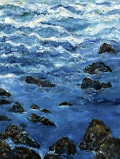 "Breakers", Abstrakte Meereslandschaft, Blau, Weiß, Ölgemälde