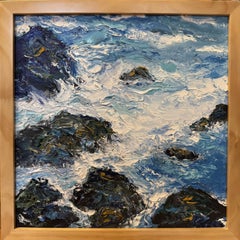 "Breaking Bad", Expressionist Seascape, Surf, Waves, Blue, White, Oil Painting