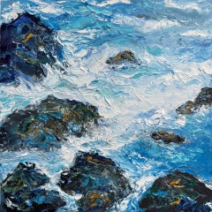 "Breaking Bad", Paisaje marino expresionista, Surf, Olas, Azul, Blanco, Pintura al óleo