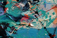 "Calling Jackson", Abstract, Expressionist, Red, Blue, Black, Oil Painting