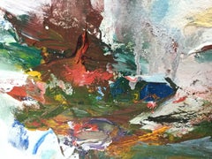 "Coming Home", Abstract, Red, Blue, Green, White, Oil Painting