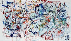 "Cosmic Connection", Abstract, Expressionist, Red, Blue, Oil Painting, 2020