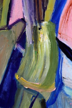 "Duchamp Descending", Abstract, Green, Blue, Brown, Red, Oil Painting