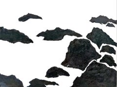 "Ebbing", Abstract Seascape, Rock, Black and White, Oil Painting