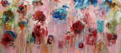 « Pigments », peinture à l'huile abstraite, expressionniste, rose, rouge, bleu, vert