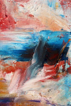 "Fishing", Abstract, Red, Turquoise, Blue, Purple, White, Oil Painting