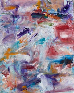 "Fishing", abstrait, rouge, turquoise, bleu, violet, blanc, peinture à l'huile