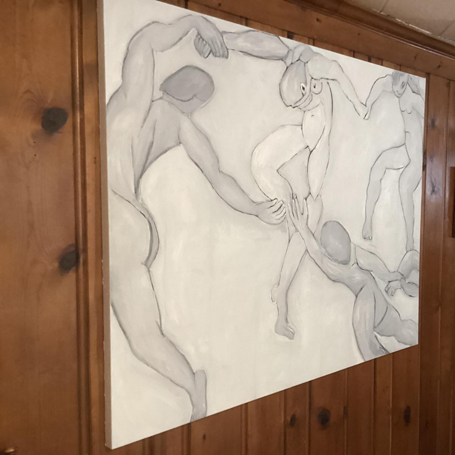 Katherine Borkowski-Byrne’s ‘Ghosts of Matisse” is a mixed media painting on canvas 60 x 48 x 1.5 inches with spontaneous brushwork in a monochrommatic scale of black and white mixed with charcoal. This painting was inspired by standing spellbound