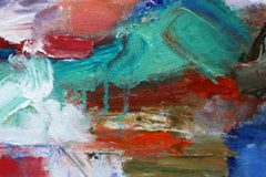 "High Note", Abstract, Red, Blue, Green, White, Oil Painting