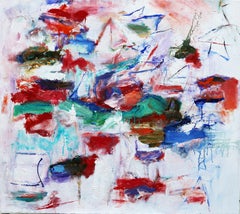 "High Note", oil painting, abstract, red, blue, green, white