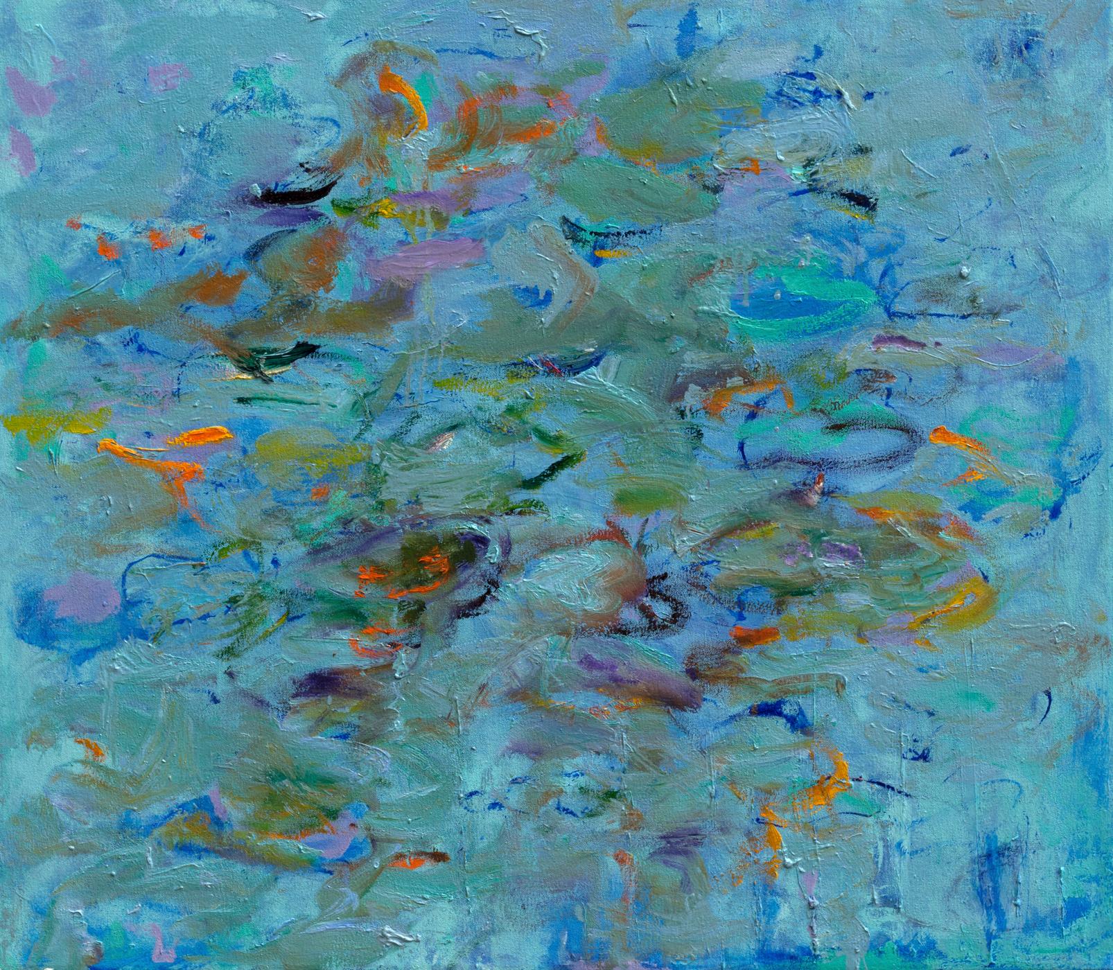 Katherine Borkowski-Byrne Abstract Painting - "Imagine", abstract, blue, green, red, oil painting