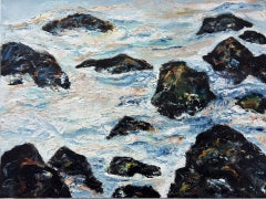 "Interlude", Contemporary Landscape, Seascape, Rocks, Blue, Oil Painting