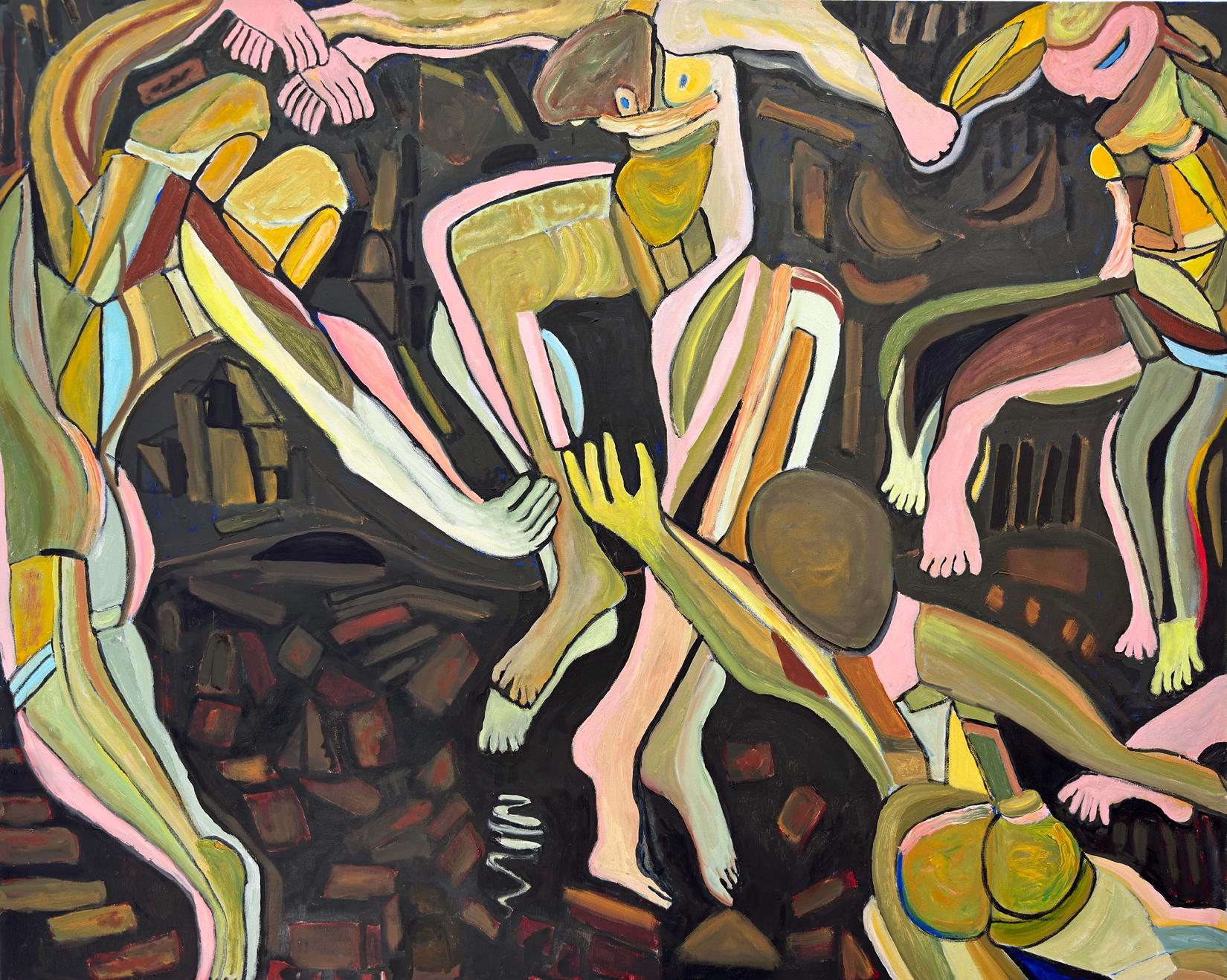 Katherine Borkowski-Byrne Figurative Painting - "LaDanse Deconstructed", Contemporary, Greens, Browns, Reds, Oil Painting, 2024