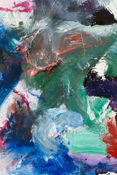 "Little Blue", Abstrait, Contemporain, Rouge, Vert, Orange, Bleu, Peinture à l'huile