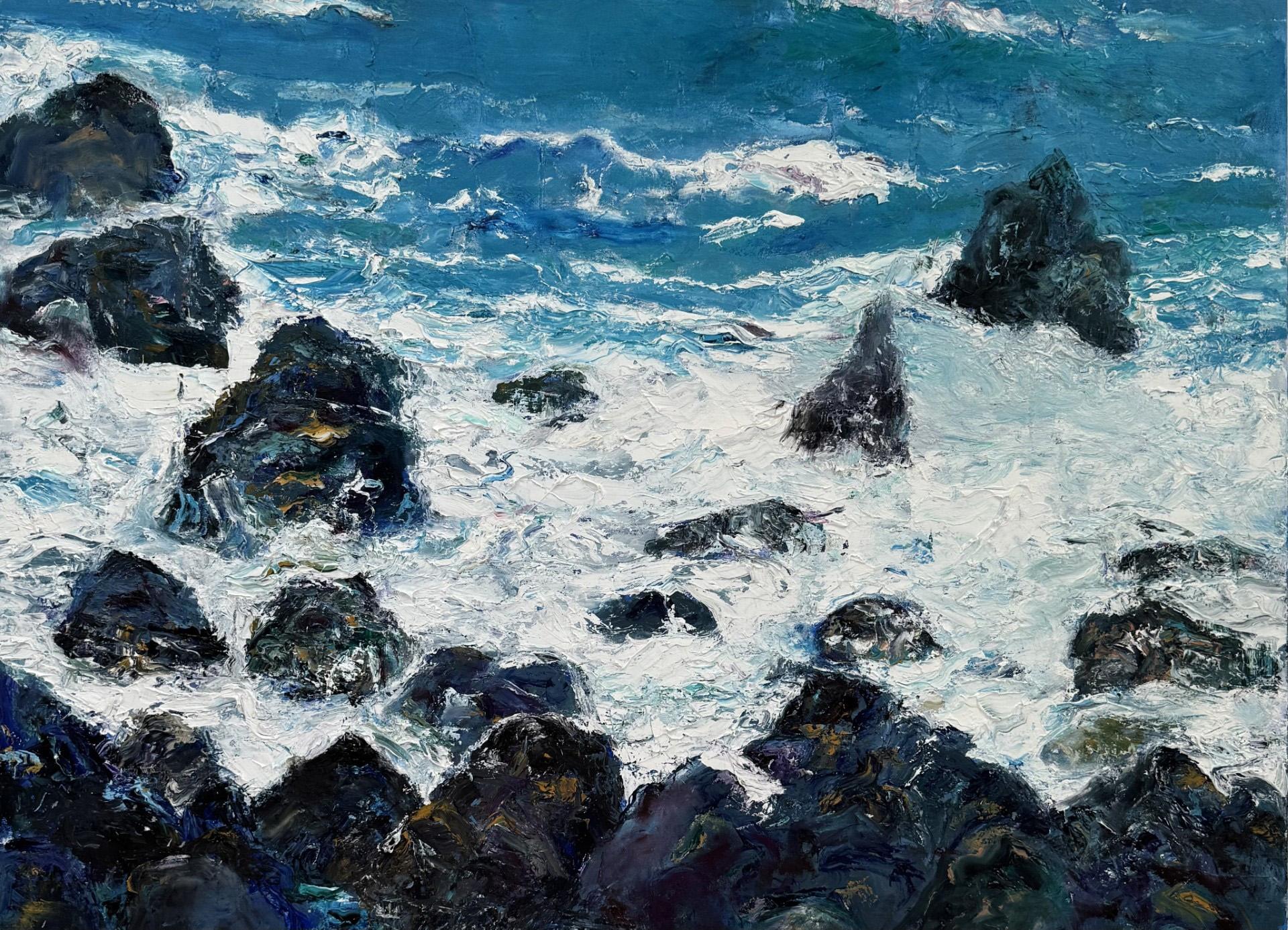 Katherine Borkowski-Byrne Landscape Painting - "Maui Beach", Contemporary Landscape, Seascape, Hawaii, Blue, Oil Painting