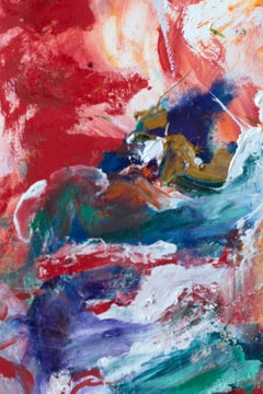 "My Little Hearth", Abstract, Red, Orange, Purple, Blue, White, Oil Painting