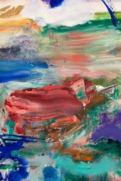 "Nowhere", Abstract, Red, Turquoise, Blue, Purple, White, Oil Painting, 2020