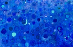„Observations“, abstraktes, blaues, grünes, violettes Ölgemälde