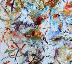 « Out of Order », expressionniste abstrait, rouge, bleu, jaune, peinture à l'huile, 2021