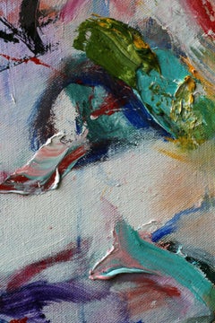 "Out to Sea", Abstract, Expressionist, Red, Blue, White, Oil Painting