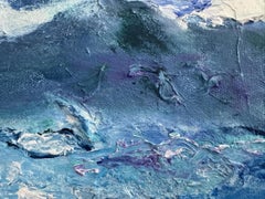 "Tidal Resonance", Abstract Seascape, Blue, White, Oil Painting