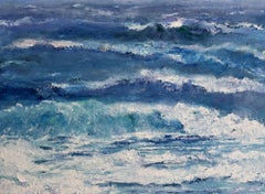 "Tidal Resonance", Abstract Seascape, Blue, White, Oil Painting