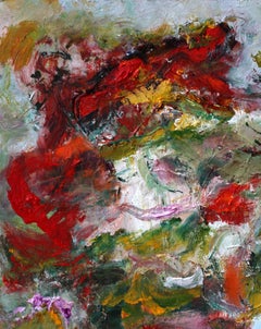 "Unearthing", Astratto, Texture, Multicolore, Rosso, Verde, Grigio, Pittura a olio