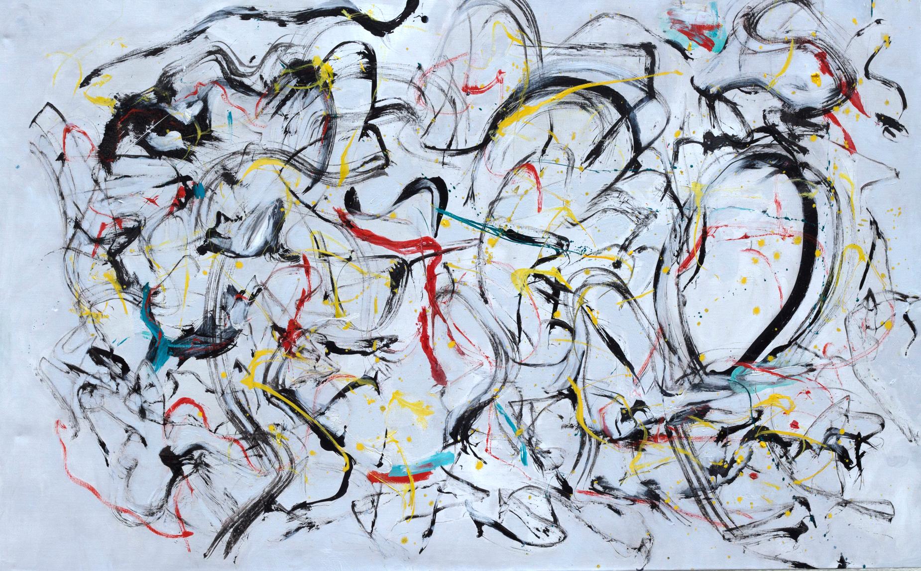 "York Street", abstrakt, expressionistisch, rot, grau, schwarz, gelb, Ölgemälde – Painting von Katherine Borkowski-Byrne