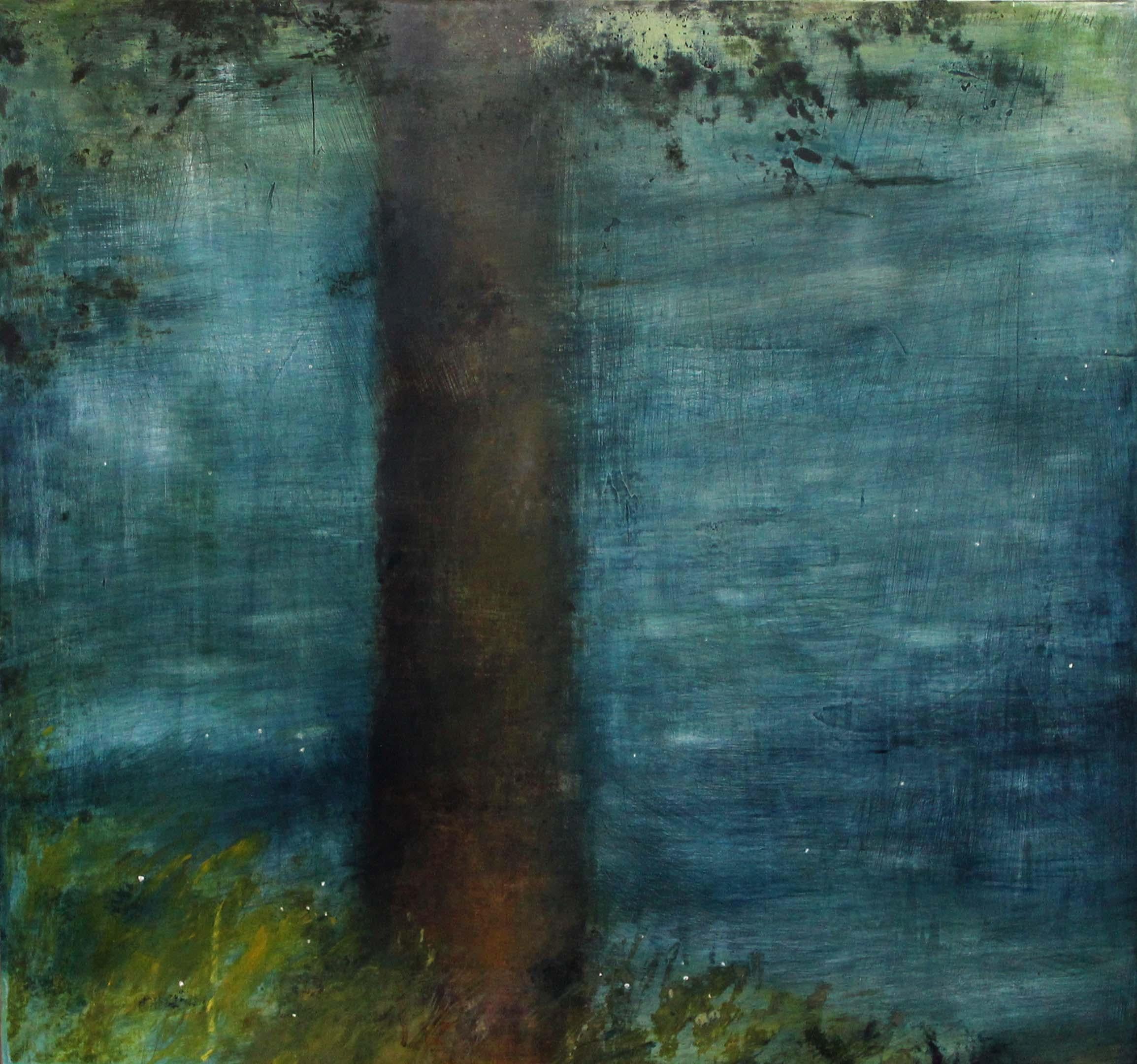Katherine Bowling Amerikanisches Ölgemälde 1989 Atmosphärische abstrakte Landschaft