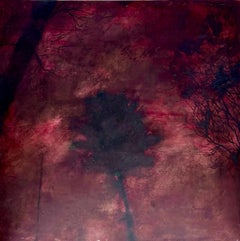 Grande peinture "Red Sky" Huile & Spackle sur bois Katherine Bowling American Modern