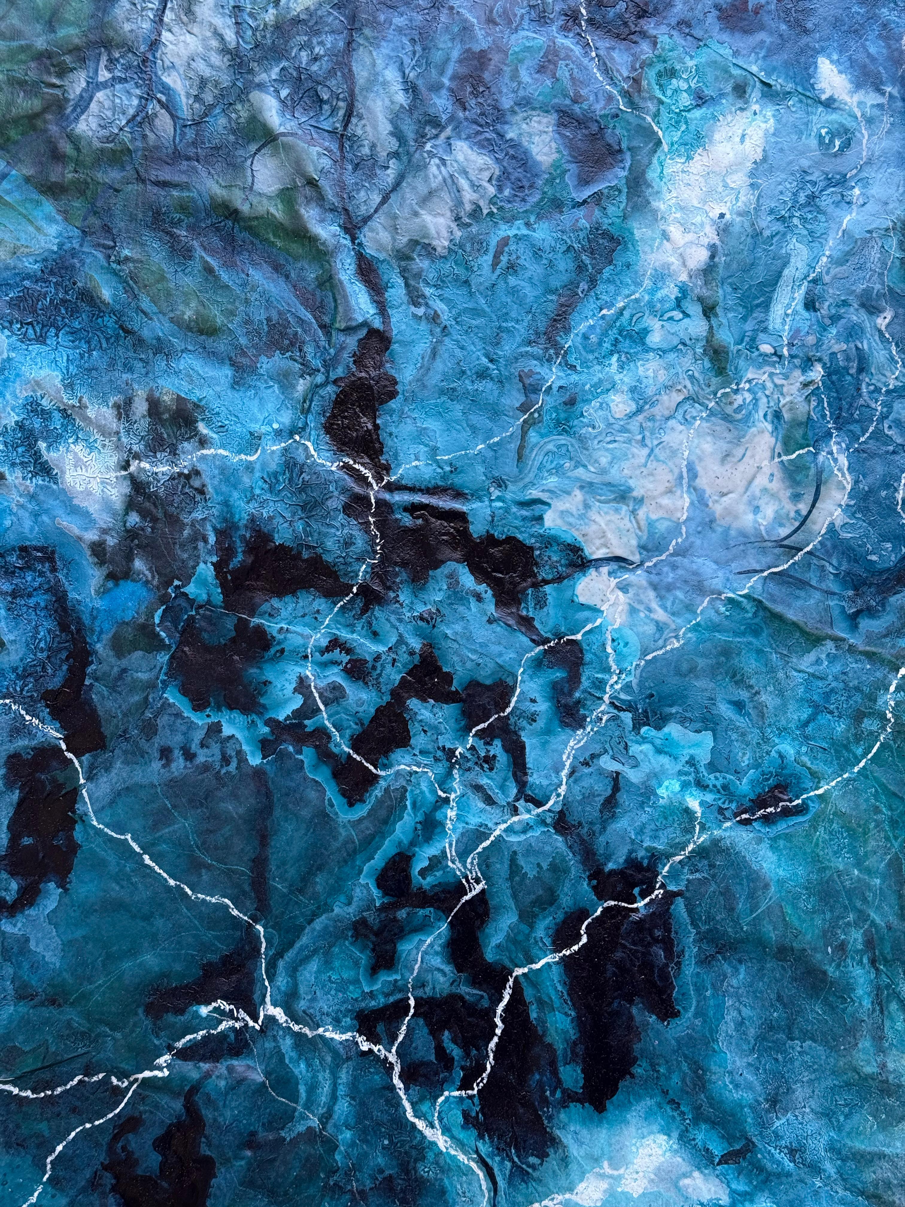 A View From The Moon (No. 5) A stunning large painting with striking sky blues (Abstrakt), Mixed Media Art, von Katherine Filice