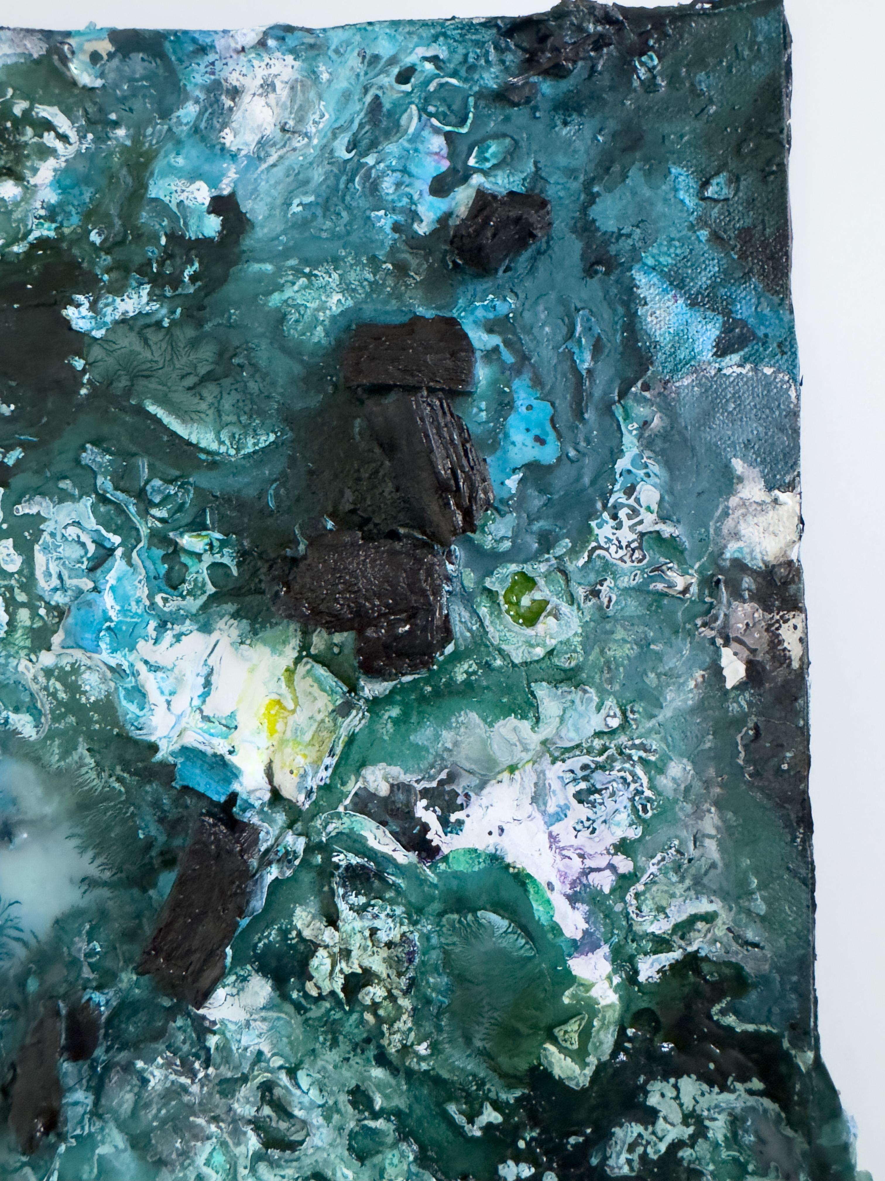 A View From The Moon No. 6 (Unframed)
Ink, Charcoal, Embers & Natural Mixed Media on Buried Canvas by Katherine Filice
A View From The Moon No. 6 is a dimensional, textured work by Katherine Filice, created using ink, charcoal, embers, found