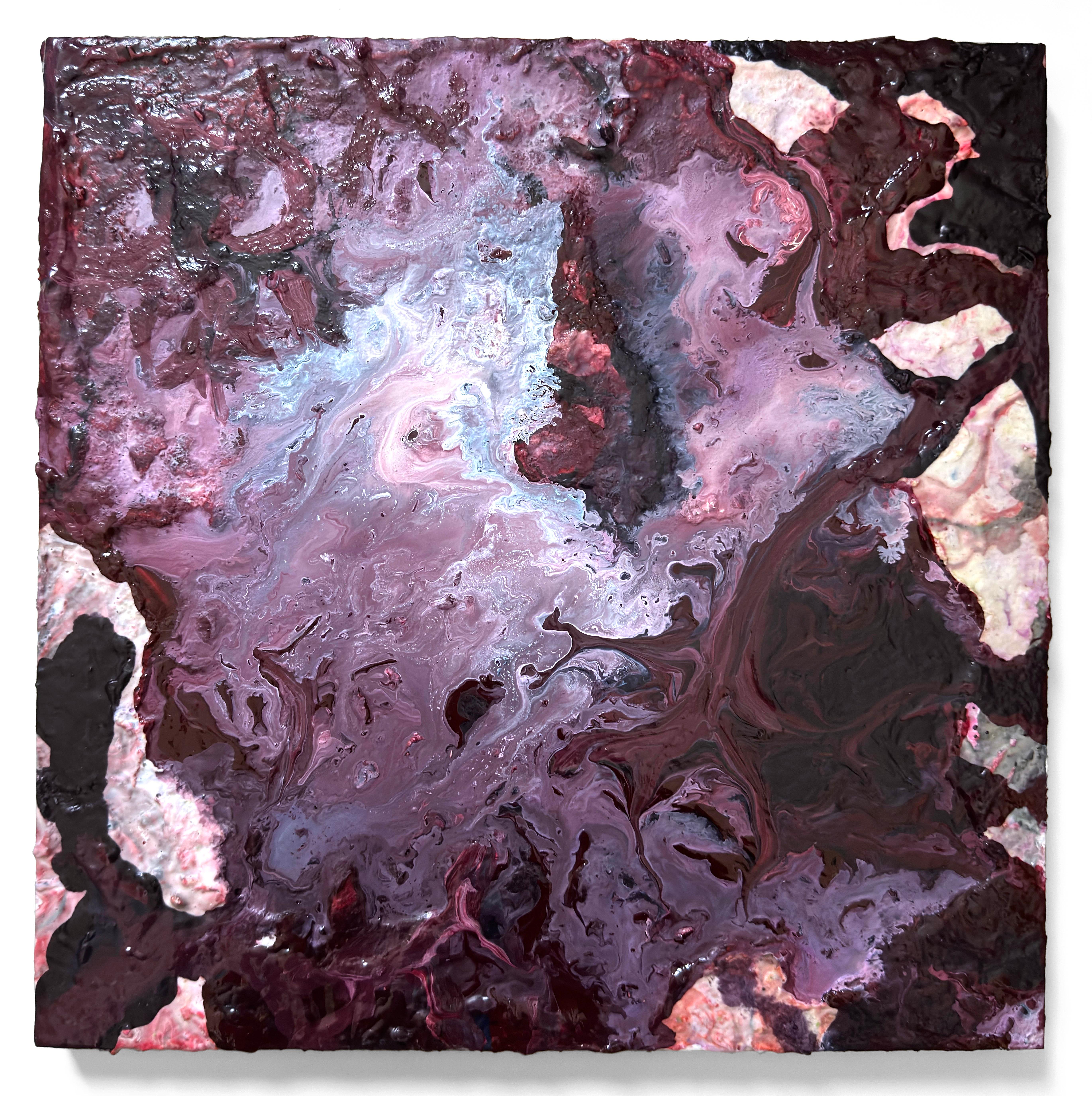 Contemporary abstract painting by Katherine Filice, "Alchemy of the Stars", executed in ink and acrylic on wood panel, 14 × 14 × 0.75 inches (2025). In this radiant work, Filice inhabits an intuitive space where mark-making converges with subtle