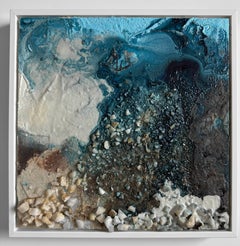 Common Ground (No. 3), un dipinto contemporaneo con texture blu su pannello.