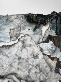 Common Ground (No. 8) piccolo quadro contemporaneo con texture verde e blu