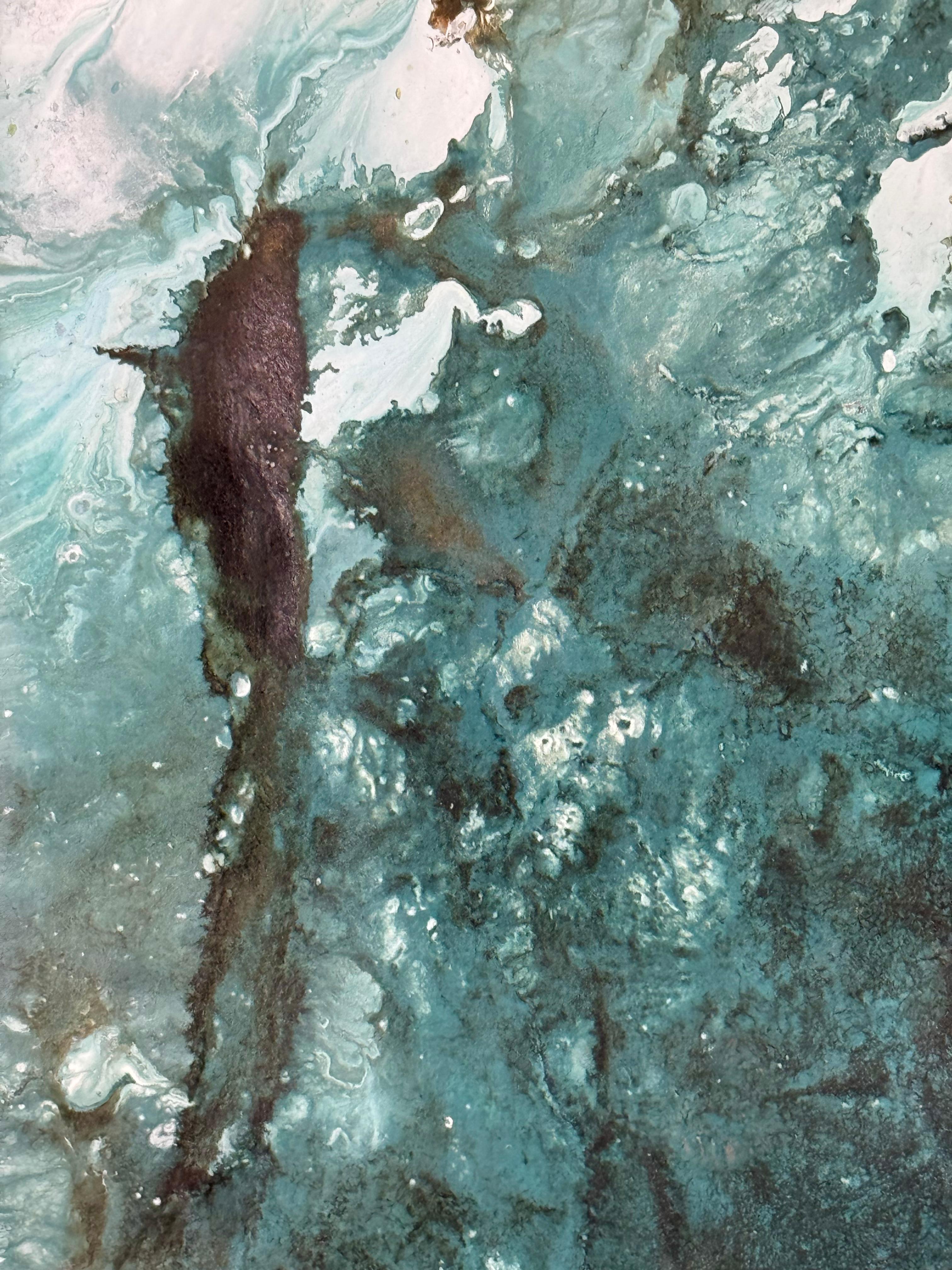 Ethereal painting featuring turquoise and creams by Katherine Filice en vente 11