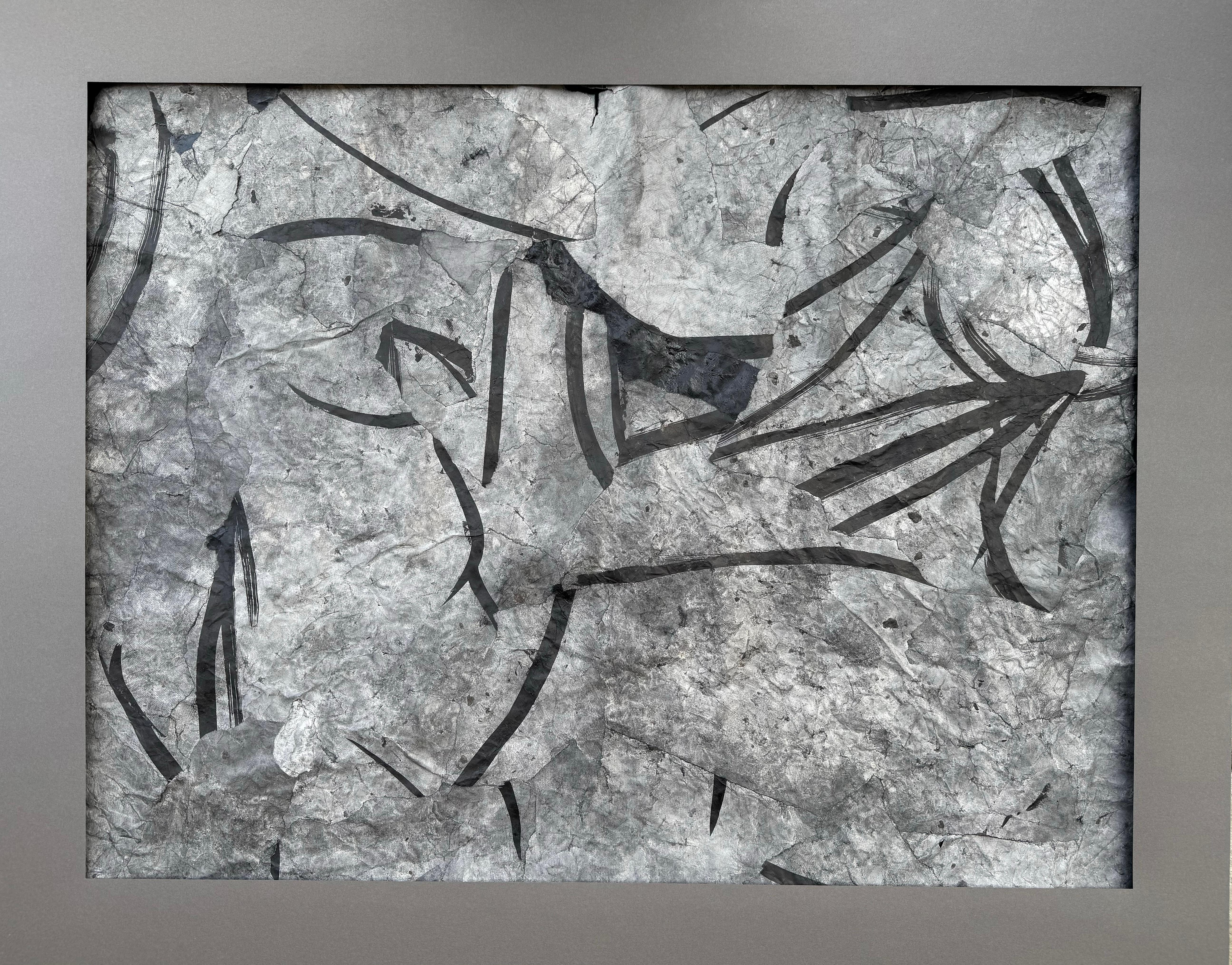 Fallen Angels Always Rise No. 2 a monotone fractured contemporary painting - Painting by Katherine Filice