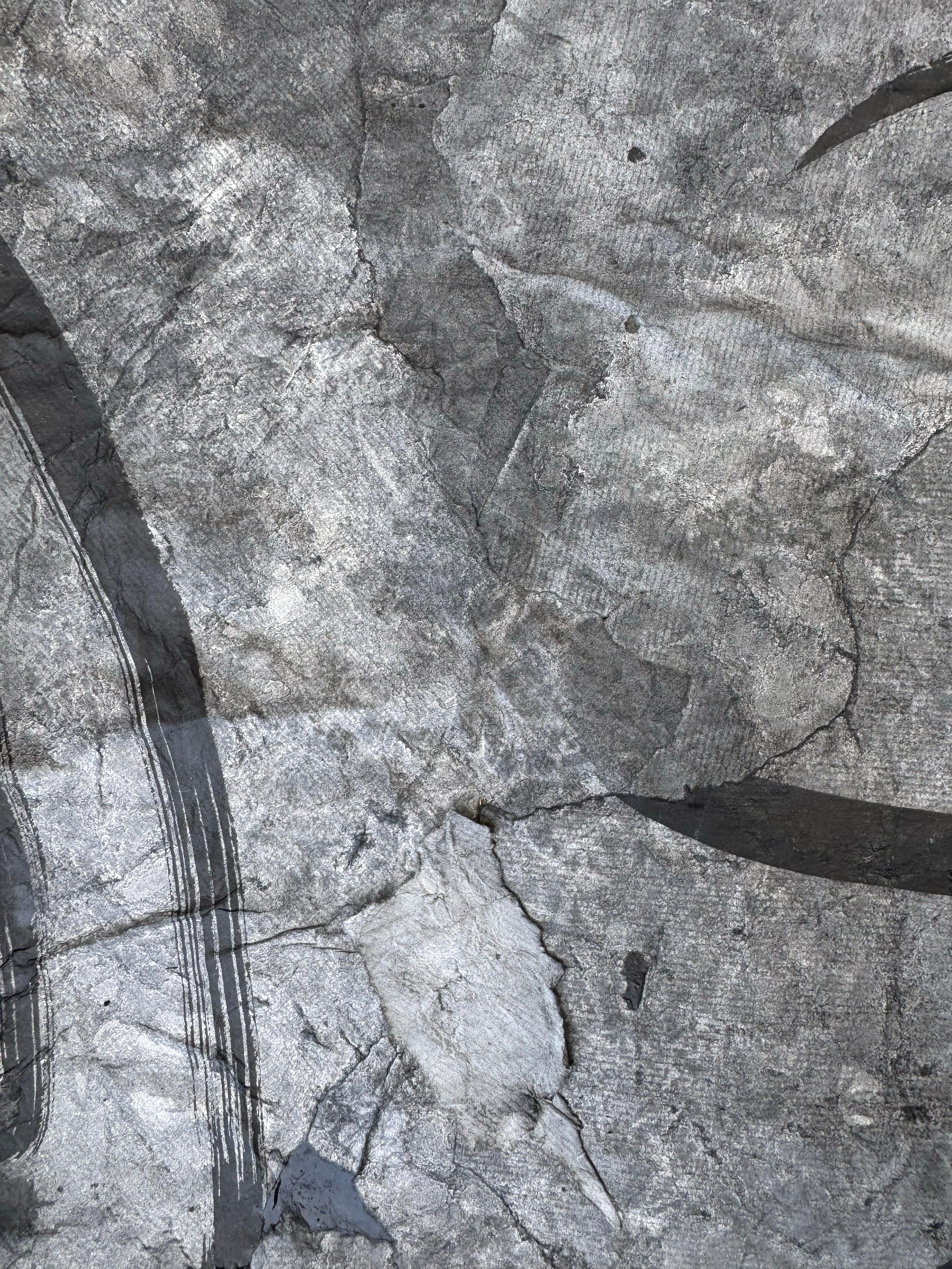 Fallen Angels Always Rise No. 2 a monotone fractured contemporary painting - Gray Abstract Painting by Katherine Filice