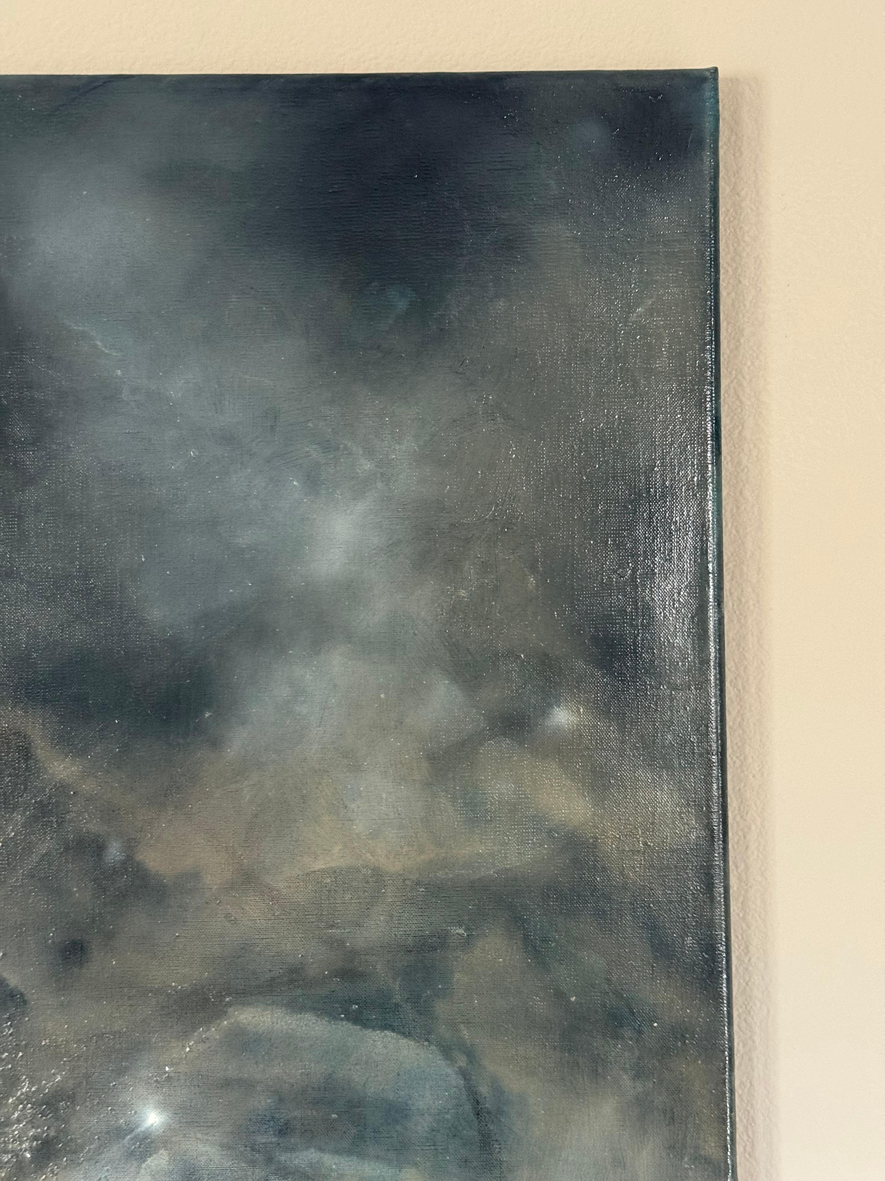 Magnifique peinture à l'huile avec des gris sombres et du mica par Katherine Filice en vente 9