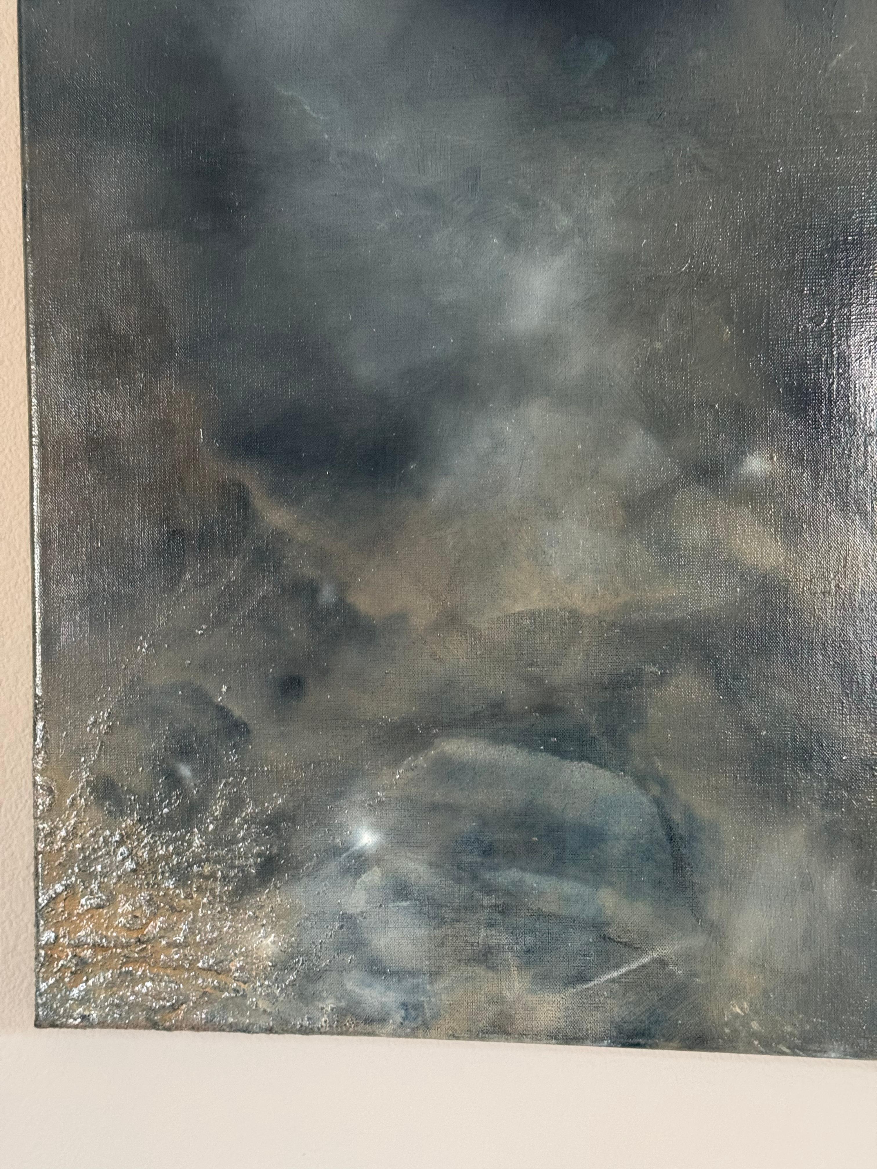 Magnifique peinture à l'huile avec des gris sombres et du mica par Katherine Filice en vente 10