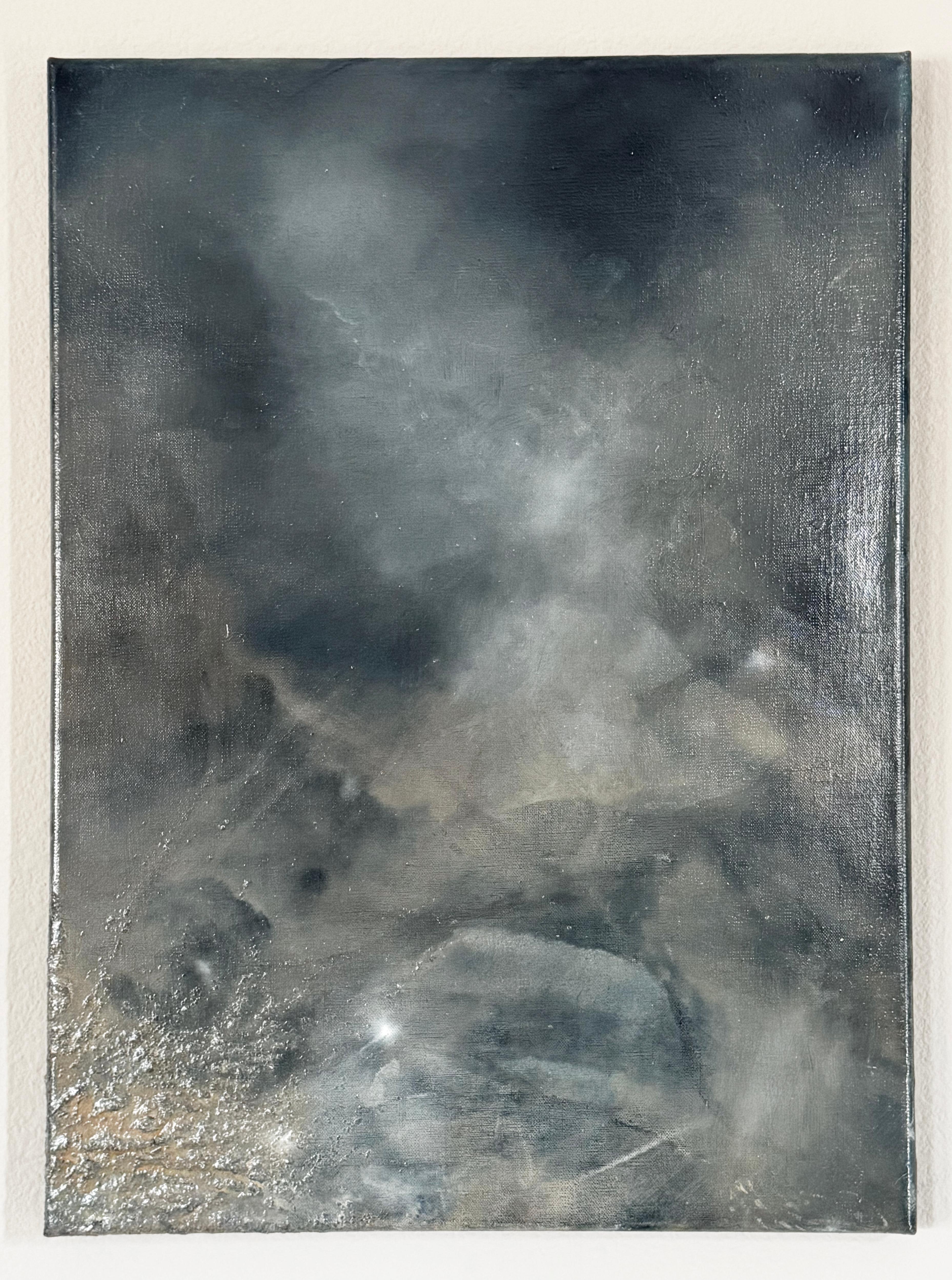 Magnifique peinture à l'huile avec des gris sombres et du mica par Katherine Filice en vente 12