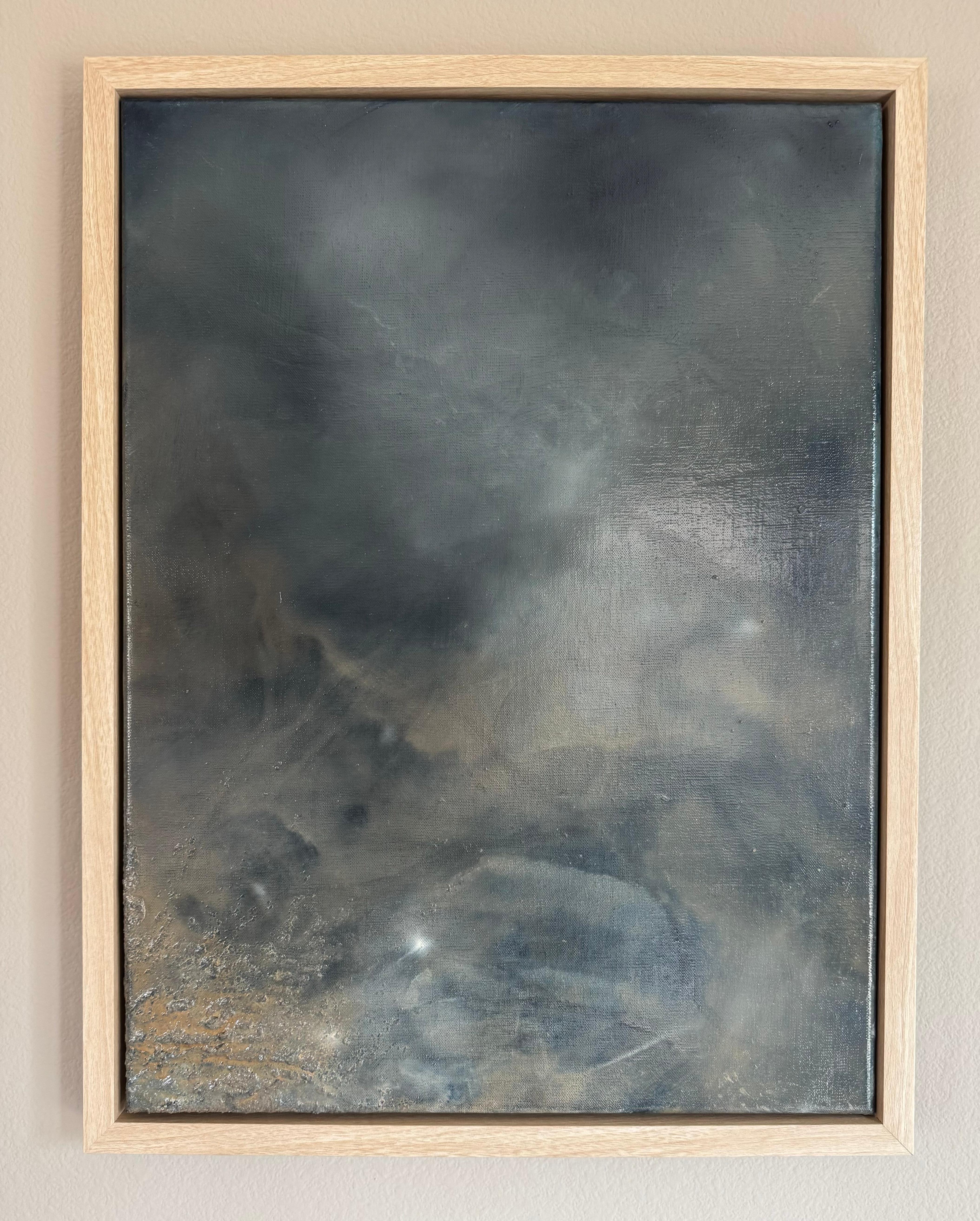 Magnifique peinture à l'huile avec des gris sombres et du mica par Katherine Filice en vente 1